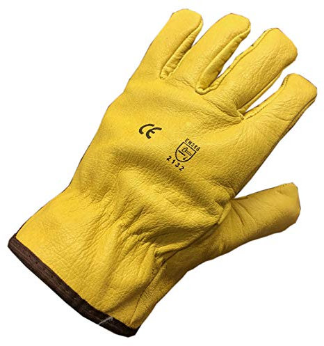Himalayan Men's H310 Fleece Lined Leather Winter Thermal Cold Work Drivers PPE Gloves, Yellow, M (1 Pair)