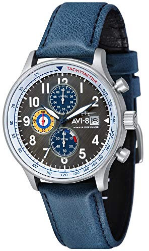 AVI-8 Pilot Hawker Hurricane Herren-Armbanduhr Japanisch Quarz AV-4011-0F, Wimpel Blau