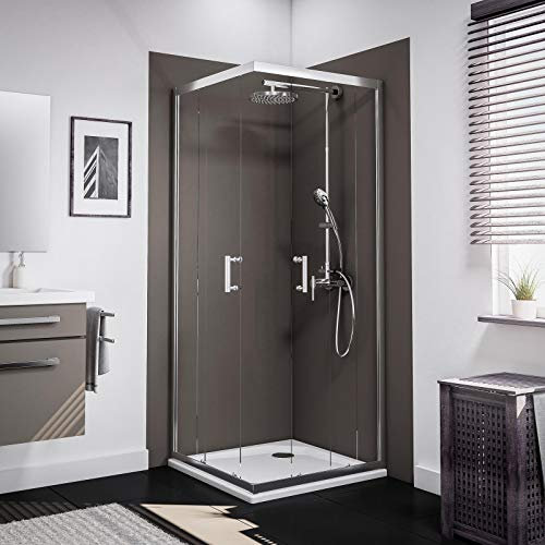 Schulte paroi de douche accès d’angle droit 90 x 90 x 190 cm, portes coulissantes, verre de sécurité transparent 5 mm, profilé aspect chromé, partiellement encadré, EP395518 41 50