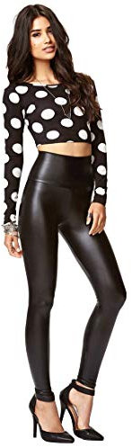 piannao Damen Kunstleder Leggings High Waist Leggings Hose Strumpfhosen Treggins Leggins Kunstleder Leggings Leder Look hüfthoch, Schwarz, M