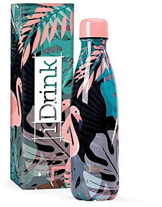 I-Drink ID0017 - Botella térmica de Acero de Doble Pared (500 ml), Flamenco