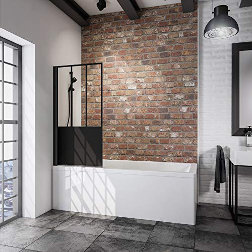 Schulte pare-baignoire 70 x 130 cm, profilé noir, montage gauche droite, paroi de baignoire mobile 1 volet pivotant rabattable, 180° contre le mur, verre de sécurité 5 mm décor, réglage 69.5-70.5