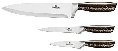 Berlinger Haus Edelstahl-Messerset, Kochmesser und 2 kleine Messer, Silber mit schwarz polierter Griff