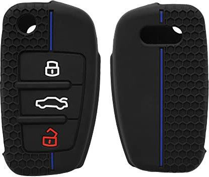 kwmobile Coque clé de Voiture Compatible avec Audi Clé 3-Touches Accessoire clé Voiture - Protection étui Souple en Silicone - Noir-Bleu