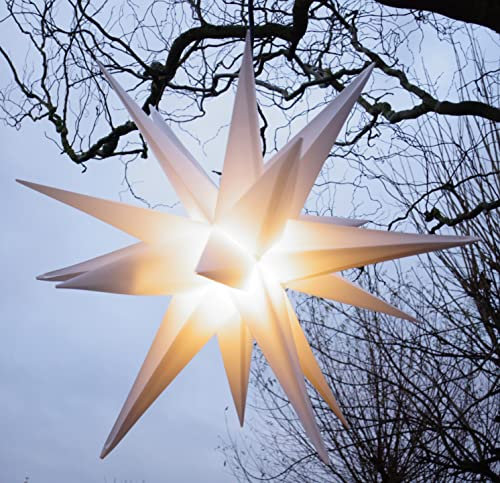 GURU SHOP 3D Außenstern Kaspar, Ø 55 cm, Weihnachtsstern, Faltstern mit 18 Spitzen, 4 m Außenleitung, LED Leuchtmittel - Ø 55 cm 230V E14 Weiß, Kunststoff, Weihnachtsstern, Adventsstern