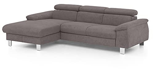 Mivano Ecksofa Micky mit Recamiere / Eckcouch mit Bettfunktion, Bettkasten und Kopfteilverstellung / 244 x 72 x 166 / Mikrofaser, Dunkelgrau