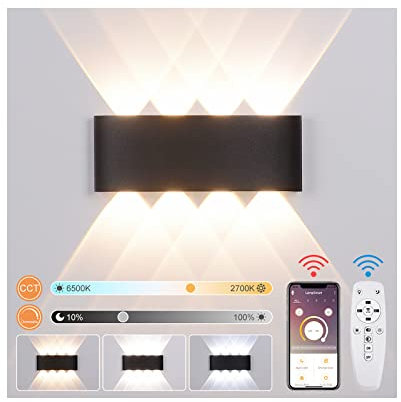 LED Wandleuchte Innen mit Fernbedienung APP, 8W Smart Wandlampe Dimmbar 2700K-6500K CCT Einstellbar Helligkeit Modern Up Down Wandbeleuchtung mit Nachtlicht Modus für Schlafzimmer Wohnzimmer Flur