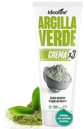 Idealine Argilla Verde Ventilata Antinfiammatoria 100ml, Crema Massaggio, Arnica e Artiglio del Diavolo per Tensioni Muscolari, Affaticamento e Mobilità Articolare, Argilla Verde Pronta all'Uso