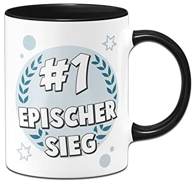 Tassenbrennerei Gaming Tasse mit Spruch Epischer Sieg - Geschenk für Gamer, Bruder oder Sohn (Schwarz)