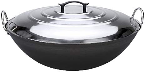 ksamwjf Gusseisen-Wok-Pfanne, große Eisenpfanne, extra großer Topf, altmodische, Dicke Gusseisenpfanne, Kantine, Kochen, gekochte Eisenpfanne, übergroßer, unendlicher Wok, 45 cm