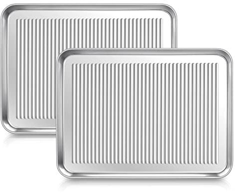 Herogo Lot de 2 plaques de cuisson en acier inoxydable (40x30x2.5 cm), grande plaque de cuisson professionnelle pour la cuisson, passe au four et au lave-vaisselle, argenté
