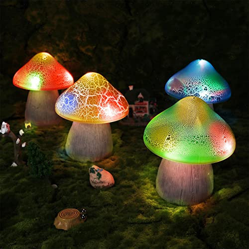 Macarrie Solar Mushroom Lights Outdoor Garden Decor 4.7x5.7 Inch Stake Lights Waterproof Solar Mushroom Pathway Landscape Lamp Gardening Gift for Christmas Halloween Yard Lawn Flower Bed(Red, Yellow)