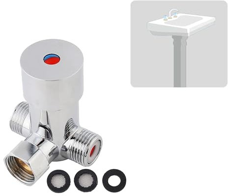G1/2 Thermostatic Water Mixing Valve, 3-Way Thermostatic Mixer Temperature Control Valve, Hot Cold Water Mixing Valve aus Brass for Bathroom Automatic Touchless Faucet for Bathroom Washroom Kitchen