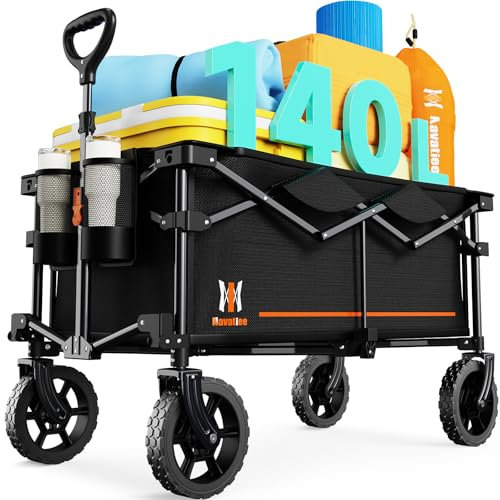 Navatiee Zusammenklappbarer Faltbarer Wagen, Wagon-Wagen, strapazierfähig, faltbar mit abnehmbaren Rädern, Lebensmittelwagen für Camping, Einkaufen, Sport, S2