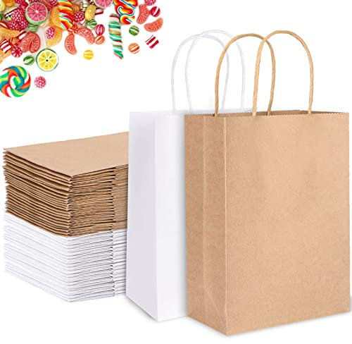 MULEVIP 42 Stück Papiertüten,Papiertüten mit Henkel,Geschenktüten,Kraftpapier Tüten Geschenktüte Braun für Party,Weihnachten,Hochzeit,Verpackung - Weiß und Braun - Jeweils 21 Stück (21 * 15 * 8cm)