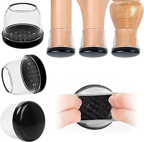 Couvre-Pieds de Chaise, 16 pcs Rond protecteurs de Sol en Silicone Transparent pour Pieds de Chaise, Patins de Chaise 36-56mm pour Tapis, curseurs en téflon et Combinaison Thermo Plastique élastomère