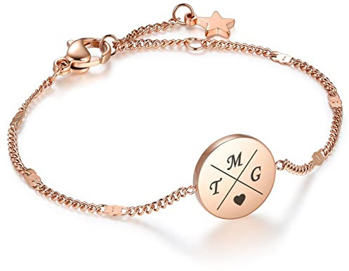 TMT Personalisiertes Armband mit Buchstaben, Initialen | Freundschaftsarmband mit Gravur | Namensarmband | silber rosegold gold | Geschenk | Armband Mädchen, bff, Schwesterherz, Mutter und Tochter