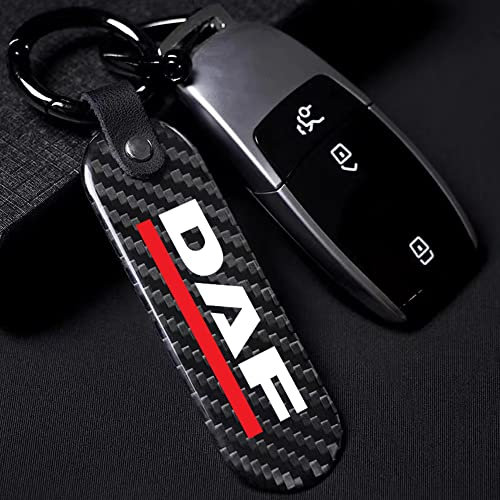 RUAAL Auto Schlüsselanhänger Kohlefaser, für DAF XF 95 105 CF LF Van Rotierende Hufeisenringe Car Key Chain Schlüsselbund with Logo Zubehör