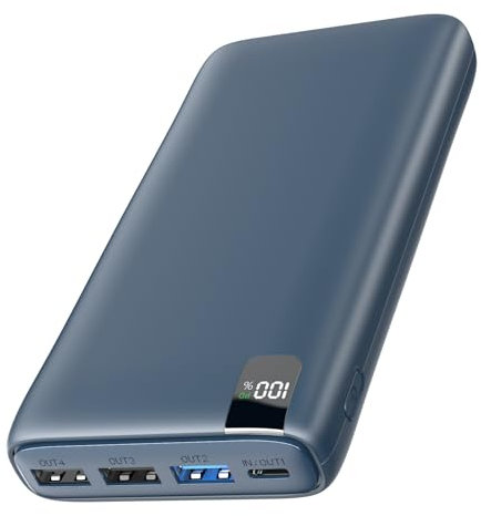 Hiluckey Batería Externa Power Bank: 22.5W Carga Rápida 27000mAh PD USB C Cargador Portátil con 4 Puertos y Pantalla LED Digatal para Smartphone Tabletas
