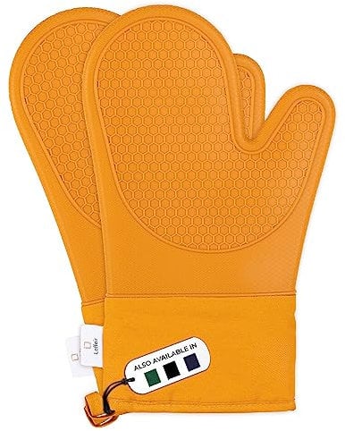 Silicone Oven Gloves Heat Resistant by Laffair - Orange Oven Gloves Silicone Oven Mitts Heat Resistant - Premium Non-Slip Design Kitchen Gloves