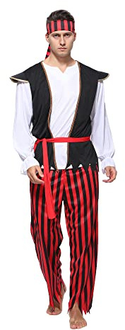 Wiclin Adult Pirate Costume Sea Captain Adult Halloween Men Costumes Pirate Outfit for Dress Up Party