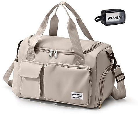 Small Gym Bag for Women - Travel Duffle Carry On Weekender with Shoe Compartment, 14#Beige, Gym & Toiletry Bag
