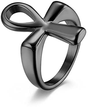 YAHOYA Retro Starlord Ankh Ring Ansata Kreuzschlüssel des Nils Never Fade Edelstahlring für Männer/Frauen Ägyptischer Schmuck Herren Ring