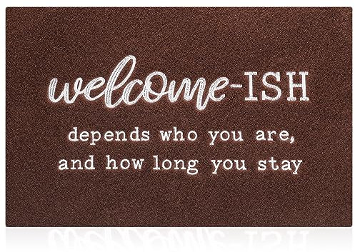 JJUUYOU Large Door Mat Outdoor Entrance Durable Welcome Mat for Front Door Outside Entryway Funny Doormat Non Slip Rubber Back Mats Black Welcome-ish Low Profile Mats for Entry Patio Shoe Doormats
