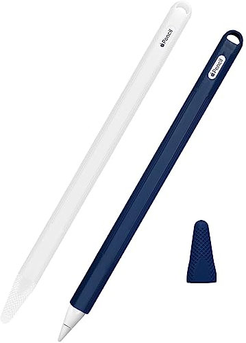 ZHONYEE 2 Pack Apple Pencil Cover Silicone Compatible with Apple Pencil 2nd Generation, Soft Protective Cover Grip Accessories (White & Blue)