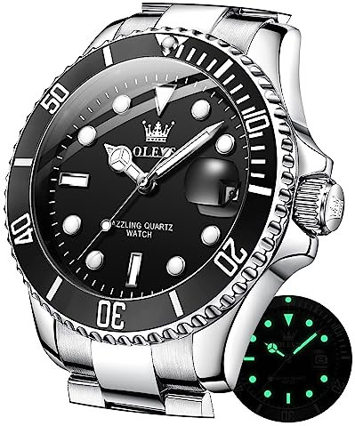 OLEVS Uhren für Herren, klassisch, Datum, Business-Kleid, luxuriös, großes Zifferblatt, grün/schwarz/blau, wasserdicht, leuchtende, Analoge zweifarbige Edelstahl Herren Armbanduhr