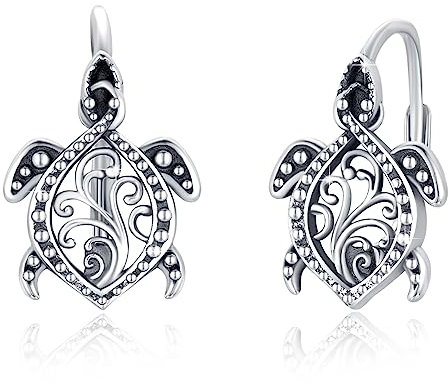 Schildkröte Ohrringe Sterling Silber Blumenmuster Schildkröte Ohrringe für Frauen Mädchen Leverback Ohrringe Schildkröte Eardrop Meeresschildkröte Ohrringe (Floral Turtle)