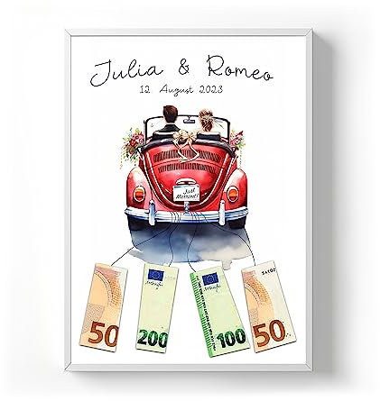 codiarts. personalisiertes Geldgeschenk Poster optional mit Rahmen, Gastgeschenk Hochzeit mit Namen und Datum, Hochzeitsgeschenke für Brautpaar | Geldgeschenke Geschenk Wedding (Auto 3, DIN A4)