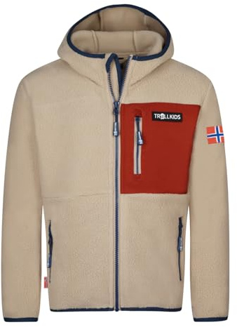 Trollkids Kids Aurlandsfjord Jacket | Warme Jacke aus Sherpa-Fleece, Zwei seitliche Taschen mit Reißverschluss, Angeschnittene Kapuze