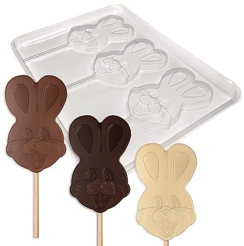 Easter Bunny Chocolate Lolly Mould - 64g - Packs of 3, 6 or 12 - DIY Easter Egg Hunt Lolly Mould (3 Moulds)