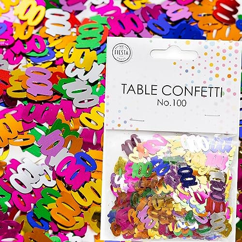 Konfetti Zahl 100 Bunt zum 100. Geburtstag | Deko für Jubiläum und Party | 500 Stück, metallic-bunt, 10mm groß | Zahlenkonfetti Tischkonfetti Tischdeko, Edition: Zahl 100