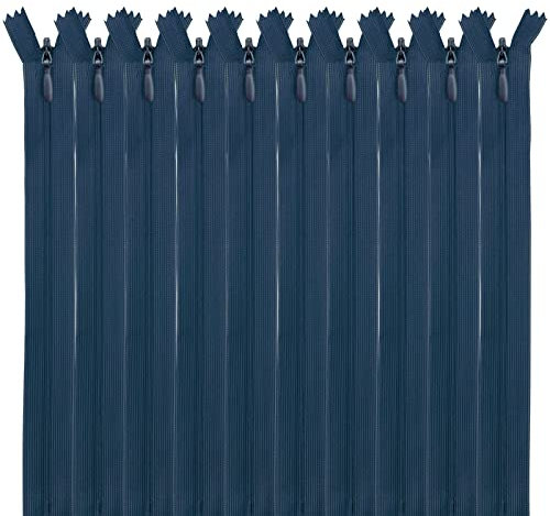 MARARDI [Packung 10 Unsichtbaren Reißverschlüssen [Navy Blau] Nylon [25 cm] Nähen und Basteln zum Kleidung Taschen Stoff für Nähmaschine Patchwork Plastik Baumwolle Zipper mit Metallreißverschluss