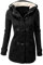 Ydsxlp Wintermantel Damen Lässige Hornknöpfe Fleece Winterjacke Winter Winddicht Warm Fleecemantel Kapuzenjacke Teddyjacke Elegant Einfarbig Wollmäntel Oberbekleidung mit Taschen(F Schwarz,6XL)