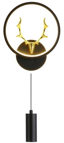Korridor Wandleuchte, LED Wandlampe Modernes Schlafzimmer Innen Wohnzimmer Esszimmer Hirsch Muster Ring Nachttischlampe Kreative Nordic rund Wandstrahler Korridor Dekor Warmes Weiß Kaltweiß (Schwarz)
