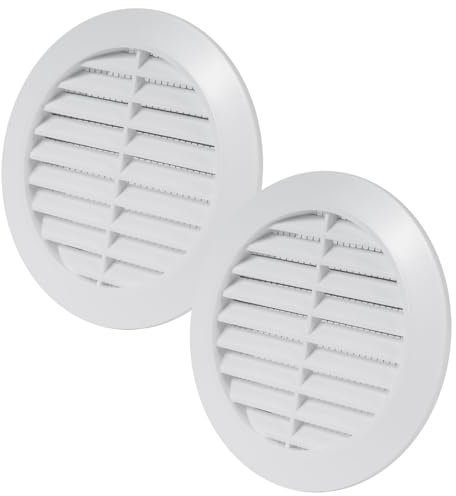 Vent Systems - Lot de 2 caches d'aération ronds blancs avec fentes - 90 mm - Cache-grille - Protection contre les insectes intégrée - Ouvertures d'aération CVC pour salle de bain, bureau à domicile