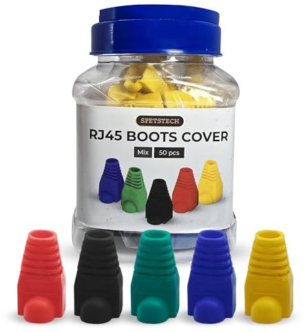 Spetstech RJ45 Boots Plastic Network Wire LAN Strain Connector Boot Ends Caps | RJ 45 Cable Plug Protectors | RJ45 Connector Ethernet Cover for Cat6 Cat6e Cat5 Cat5e Cable (Mix, 50)