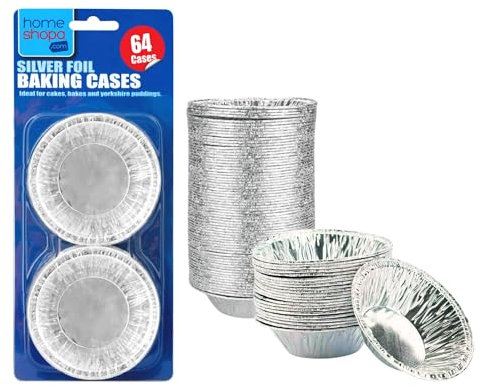 HOMESHOPA Aluminium Foil Pie Trays Muffin Cases Cake Tins, 64Pk Small Silver Cupcake Cases for Foil Pudding Dishes, Basins Pancake Bun Cases, Baking Moi Moi, Muffin, Egg Tart