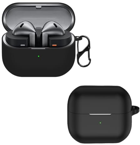 carinacoco Silicone Case for Samsung Galaxy Buds 3/Buds 3 Pro with Carabiner, Soft and Flexible, Ultra-Thin Shockproof Cover Slim-Fit Anti-Fall Earphone Case for Galaxy Buds 3/Buds 3 Pro, Black