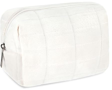 Gjinxi Cosmetic Bags for Women, Plush Zipper Solid Color Travel Toiletry Bag, White Travel Kit Storage Makeup Pouch, Coin Purse Lipstick Cosmetic Accessories Organizer, Skincare Bag for Women Girl
