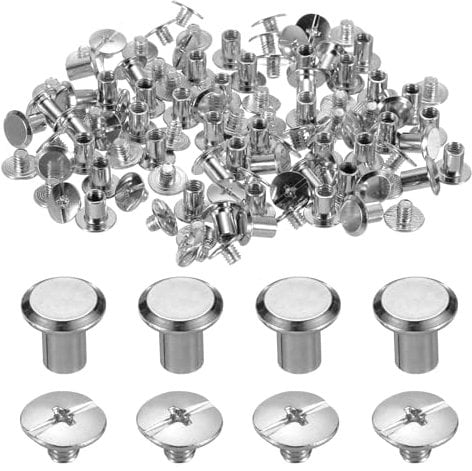 sourcing map 50set M5 x 7mm Chicago Screw Metal Phillips Head Binding Screws Post Nail Rivet Stud Screw Rivets for DIY Leather Belt Bag Craft Bookbinding, Silver Tone