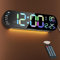 13.7 Zoll Wanduhr Digital Groß, große Digitale Wanduhr mit Timer-Fernbedienung, automatischem Helligkeitsdimmer, RGB-Nachtlicht, Doppelalarm, Wanduhren für Wohnzimmerdekor, Dekor, Geschenk, bunt