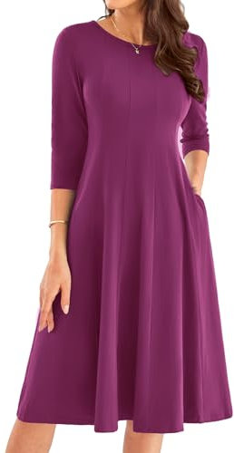 Abito da Donna autunno manica lunga svasato abito da Donna girocollo casual abito longuette M viola rosso -16