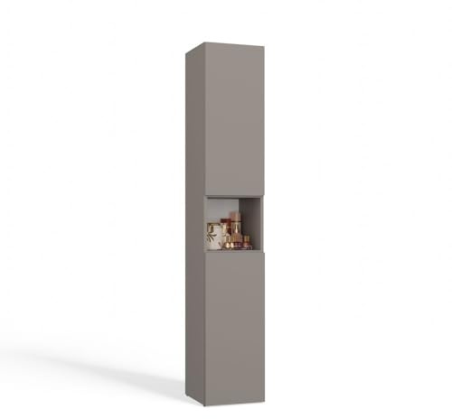 3E 3xE living.com Badezimmerschrank: Zwei Türen, lehmfarben, mit Wäschekorb, Möbelmaße: B: 31 cm, H: 174 cm, T: 30 cm