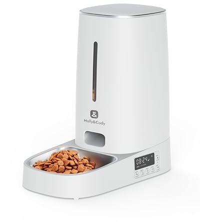 Molly&Cody BALOU Futterautomat für Katzen & Hunde (4L Behälter, automatischer Futterspender für Trockenfutter, Fütterung nach Zeitplan, LED Anzeige, Tastensperre, duale Stromversorgung, Edelstahl)