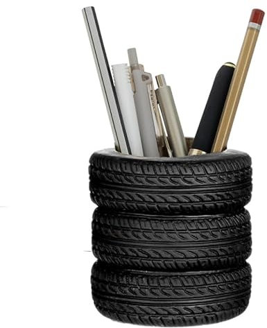 Onmargeen Tire shaped pen holder, plant flowerpot, office storage and organization, black plastic tire pen holder for desktop use, home office desk (1Pc)