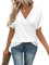 Cuptacc Ladies Tops Oversized T Shirts for Women Summer V Neck Short Sleeve Casual Tunic Blouses White, Large L 16-18